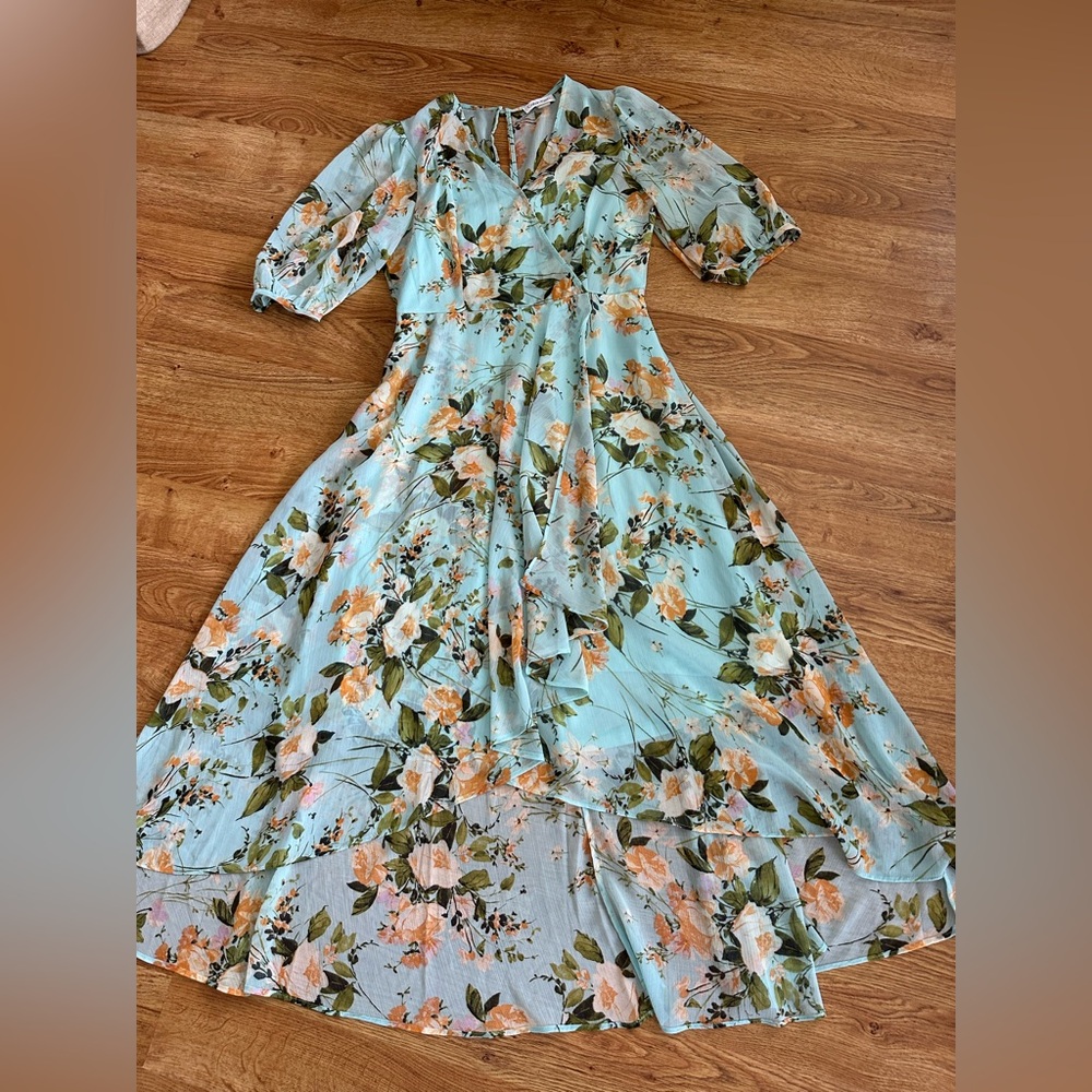 Calvin Klein Seafoam Aqua Floral Dress Size 4P